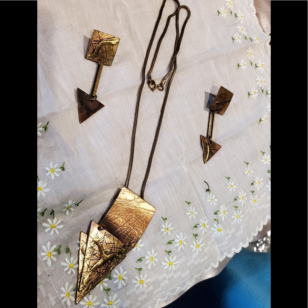 Handmade hammered brass and copper set